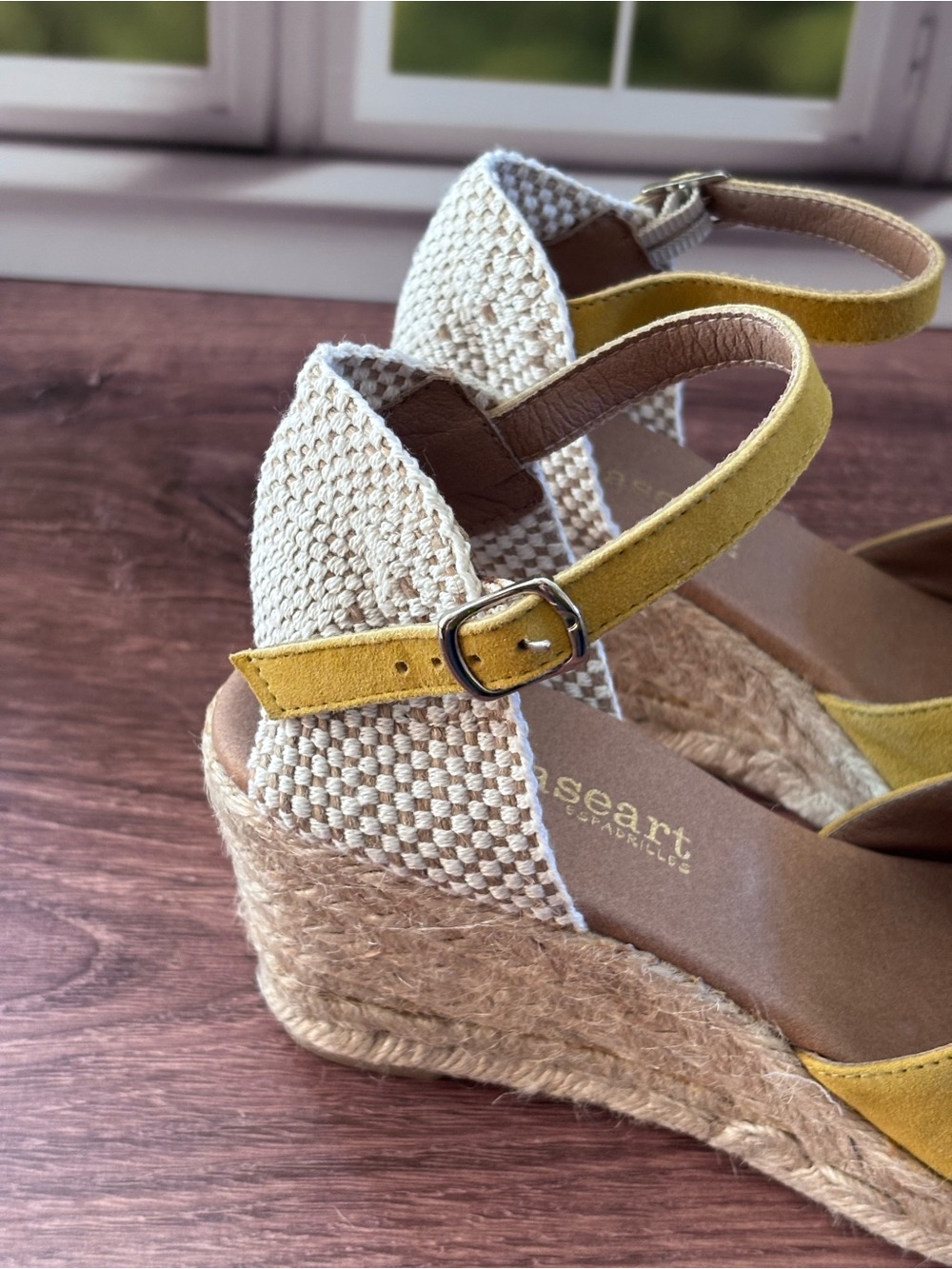 Paseart Spain Yellow Suede Espadrille Wedge Sandals Ankle Strap size 38 - Picture 8 of 12